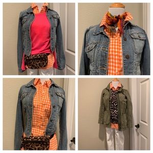 Orange and white gingham old navy button up shirt